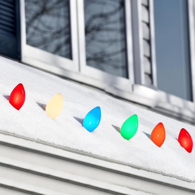 25 Pack C7 Multicolor Christmas Lights Replacement Bulbs, 5W Incandescent Bulb, Warm White 2200K, E12 Base, Waterproof C7 Night Light Bulbs for Christmas String Lights Outdoor Indoor Home Party Decor