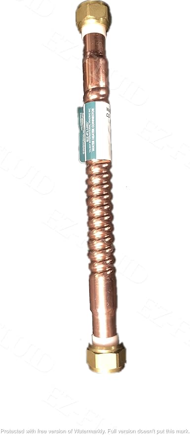 EZ-Fluid 18-Inch Corrugated Flexible LF Copper Hot Water Heater Connector Water Supply line For Female Iron Water Pipe Fitting, 3/4" FIP x 3/4" FIP For Water softener,Water Heater More (1)