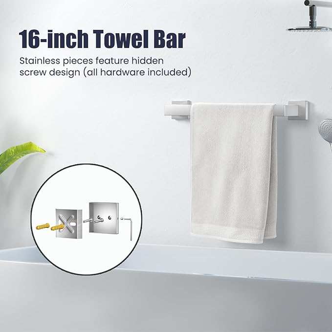 Bathroom Hardware Accessories Set: 7-Pieces Bath Towel Bar Set, Towel Racks for Bathroom Wall Mounted, SUS304 Stainless Steel, Brushed Nickel