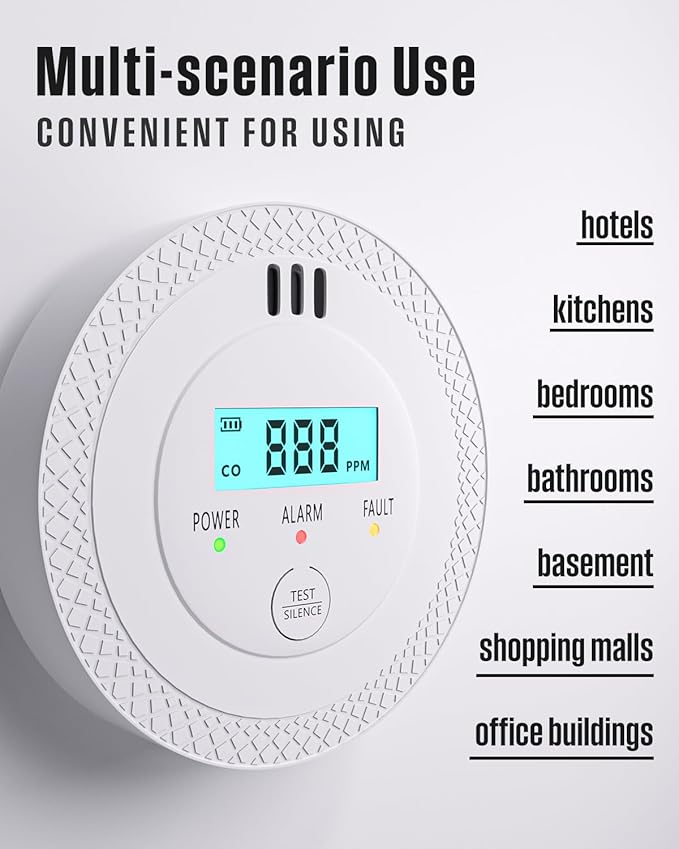 Carbon Monoxide Detectors,PG-C06 Portable Carbon Monoxide Detector,LCD Display Smoke Alarm,Carbon Monoxide Detectors Portable for Home,Restaurant,Hotel,Office (White)