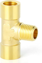GASHER 2PCS Brass 3 Way Pipe Fitting Male Branch Tee T Adapter 1/4" NPT Female x 1/4" NPT Male x 1/4" NPT Female
