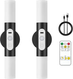 Motion Sensor Wall Lights with Remote Control, LED Rechargeable Battery Operated Wall Sconces Set of Two for Bedroom, Indoor Wireless Wall Lamps for Living Room, Hallway, Stair, Black 2 Pack