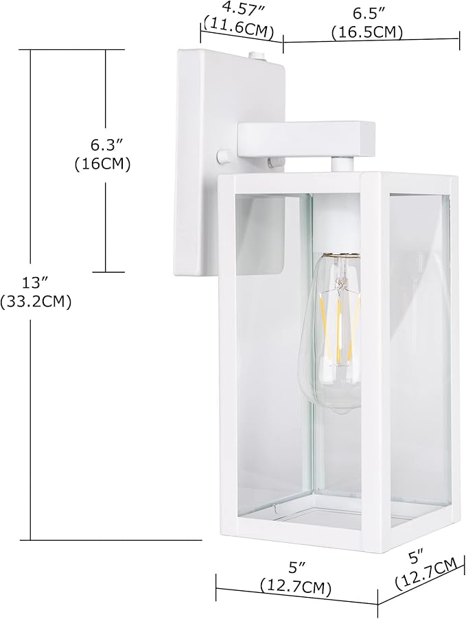 GRUENLICH Dusk to Dawn Large Outdoor Wall Lantern, Wall Sconce as Porch Lighting Fixture, E26 Base Max 60W, Metal Housing with Glass Shade (White, 1-Pack)