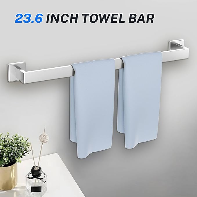 Brushed Nickel Bathroom Hardware Accessories Set 10-Piece Brushed Towel Bar Set Bath Towel Holder Set Stainless Steel Wall Mounted Towel Rack Set,23.6 in