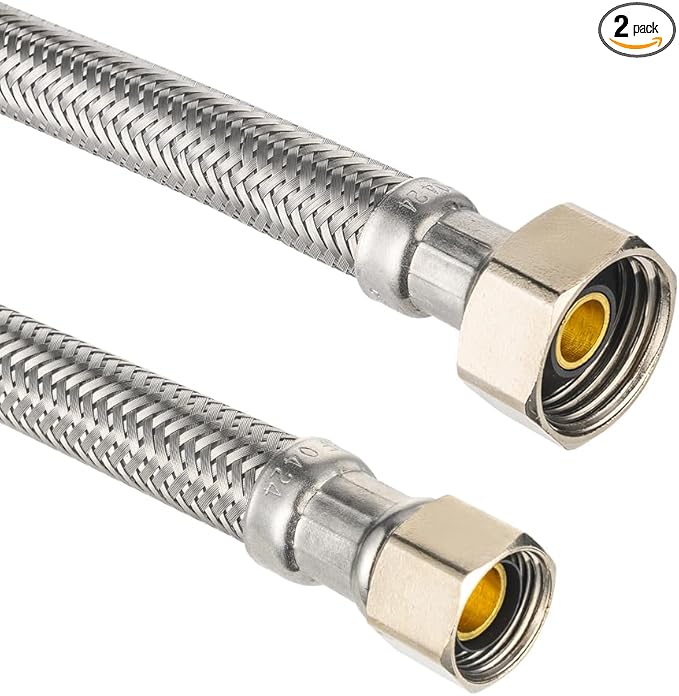 2-Pack EFIELD Faucet Supply Lines, 1/2" FIP x 3/8" COMP Faucet Hose, 12-inch length Stainless Steel Braided Supply Line,(HOSE043)
