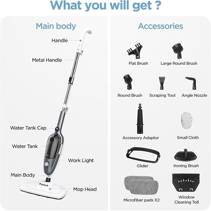 Steam Mop - All-in-one Powerful Handheld Steam Cleaner Detachable Handheld Steam Cleaner for Home,MultiPurpose Steamer for Hardwood Floors，Clothes,Windows,Tiles,Carpet, Whole Home Use
