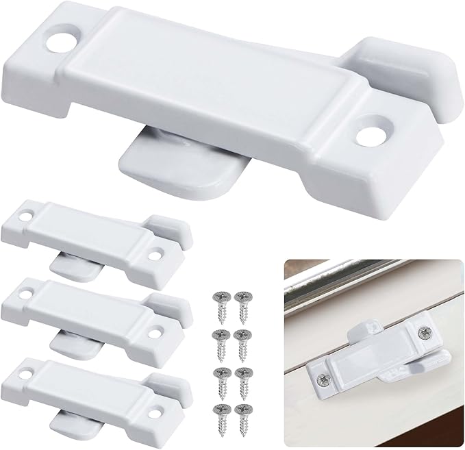 4 Pcs F2590 Windows Replacement Sash Lock-2-1/4'' Mounting Hole Centers Sash Lock with Screws-White Sash Lock for Vertical Sliding Windows Double Hung Windows