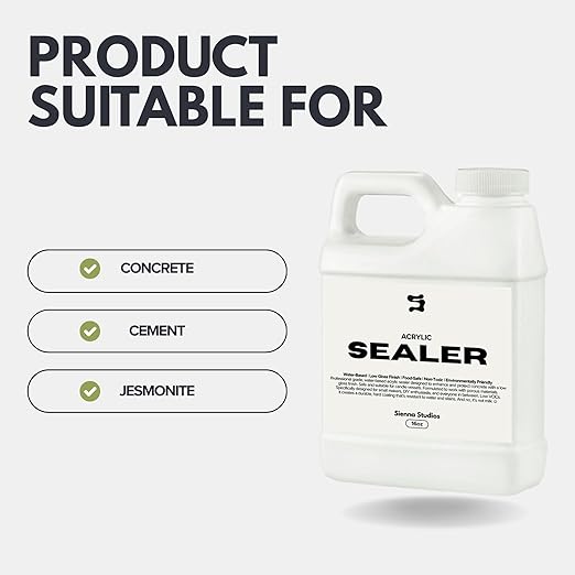 Acrylic Sealer for Concrete & Cement Crafts – Low Gloss, Non-Toxic, Water Resistant, Food Safe – Compatible with Jesmonite – (32oz)
