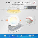 LVWIT 24 Pack Ultra-Thin Recessed Lighting 4 Inch with Junction Box, 800LM 2700K-5000K 5CCT LED Ceiling Lights, Dimmable Canless Wafer Downlight, ETL,FCC&IC, Smooth Trim