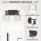 zeyu 2-Light Bathroom Vanity Light, Farmhouse Wall Sconce Lighting with Clear Hammered Glass, Oil Rubbed Bronze Finish, ZJF63B-2W ORB