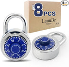 LanuBe Standard Dial Combination Lock, 2 in. Wide, with Different Combinations, Blue Turnplate, Pack of 8; Lock for School, Employee, Gym Sports Locker, Case, Toolbox, and so on