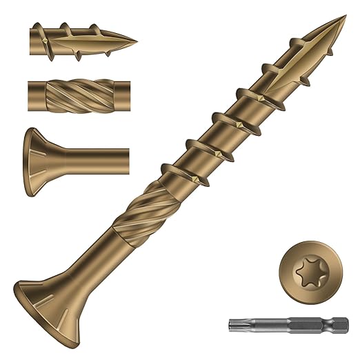 #8 x 1-1/2" Deck Screws (143Pcs) 1lb. Carbon Steel, Yellow, Flat Head, Rust Resistant epoxy Coated, with T25 Star Bit