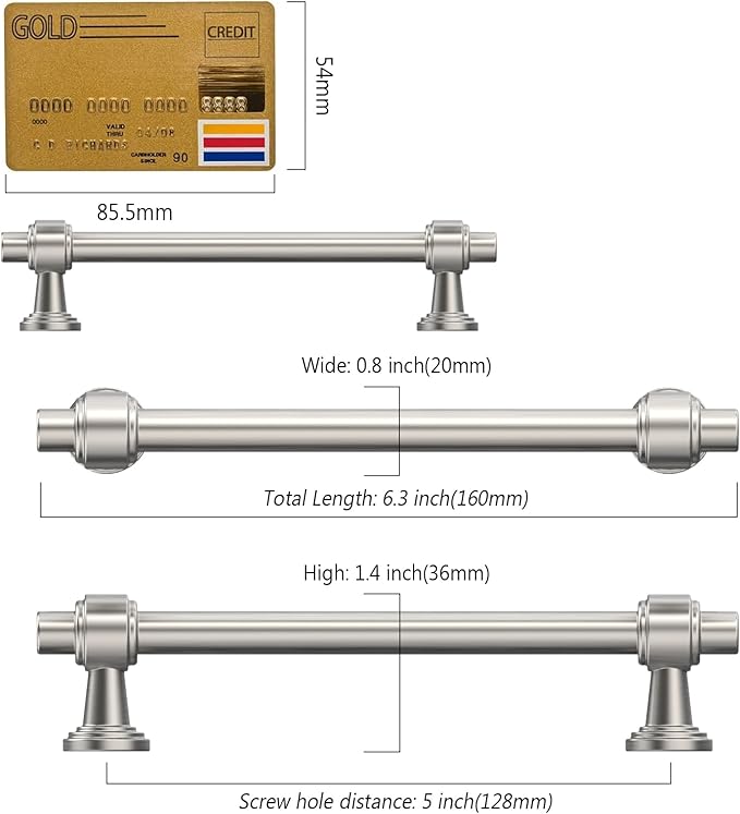 Amerdeco 10 Pack Brushed Satin Nickel Cabinet Pulls 5 Inch(128mm) Hole Center Drawer Pulls Cabinet Hardware Kitchen Cabinet Handles for Bathroom Dresser Pulls ZH0069