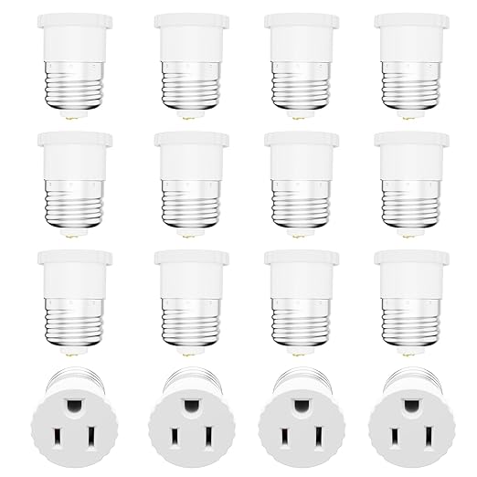 16 Pack, Light Socket Plug Adapter, Convert Light Bulb Socket to Outlet Adapter (White).