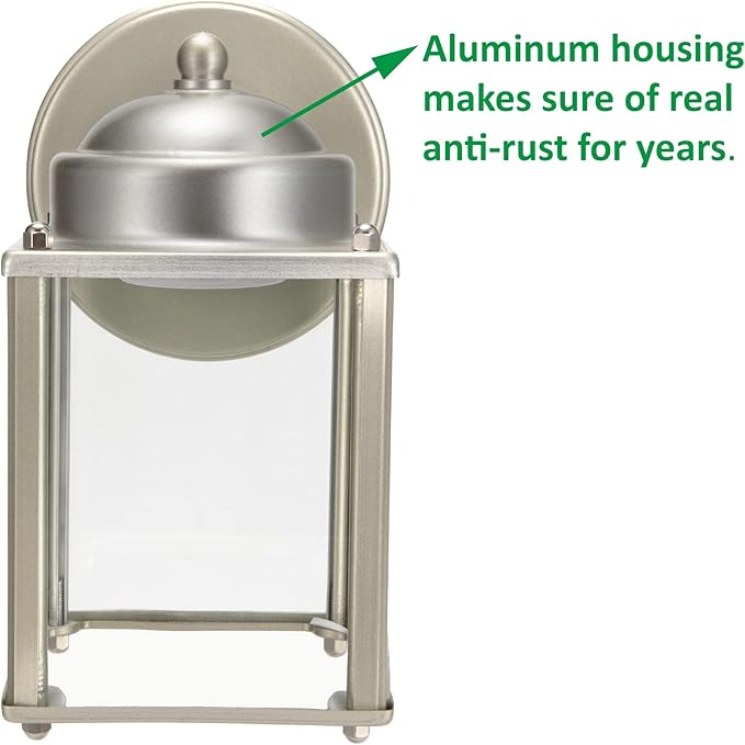 LIT-PaTH Outdoor LED Wall Lantern, Wall Sconce as Porch Lighting Fixture, 5000K Daylight White, 9.5W 800 Lumen, Aluminum Housing Plus Glass, Nickel Finish-2 Pack
