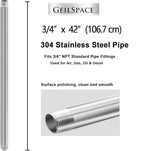 GeilSpace 3/4" x 42" Stainless Steel Pipe, 304 Pipe Nipple Fits Standard 3/4 Inch Threaded Pipes and Fittings, DIY Industrial Metal tube (2 PCS)