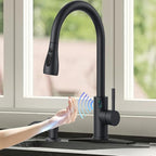 Touch-Less Kitchen Faucet, 3 Modes Pull Down Sprayer, LED Temperature Control,Sensor Activated,Ceramic Valve, 360-Degree Rotation, 1 or 3 Hole Deck Plate. 10-Year Warranty. (KW-78R, Black)