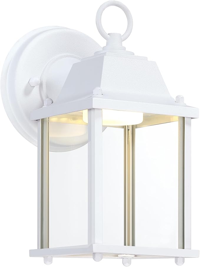 LIT-PaTH Outdoor LED Wall Lantern, Exterior Wall Sconce Porch Light Fixtures, 3000K 9.5W 800 Lumen, Aluminum Housing Plus Glass, Matte White Finish, 1-Pack