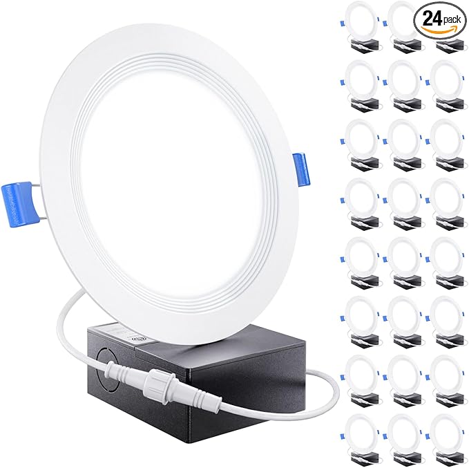 Sunco 24 Pack 6 Inch LED Recessed Light, Ceiling Canless Recessed Lights, Baffle Trim Ultra Thin, 850 LM, 14W, 4000K Cool White, Dimmable, Wafer Thin with Junction Box.