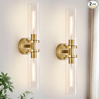 Wall Sconces Set of Two, Hardwired Brushed Gold Bathroom Sconces Wall Lighting with Clear Glass, Modern Sconces Wall Decor Set of 2 Bathroom Light fixtures for Mirror Hallway (Bulbs Not Included)