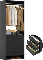 Aheaplus 2FT Closet System with 3 Drawers, 24’’ Closet Organizer, Wood Closet Organizer System, Walk-in Closet or Small Closets Wardrobe, Clothes Rack with Hanging Rods,-E7, Black