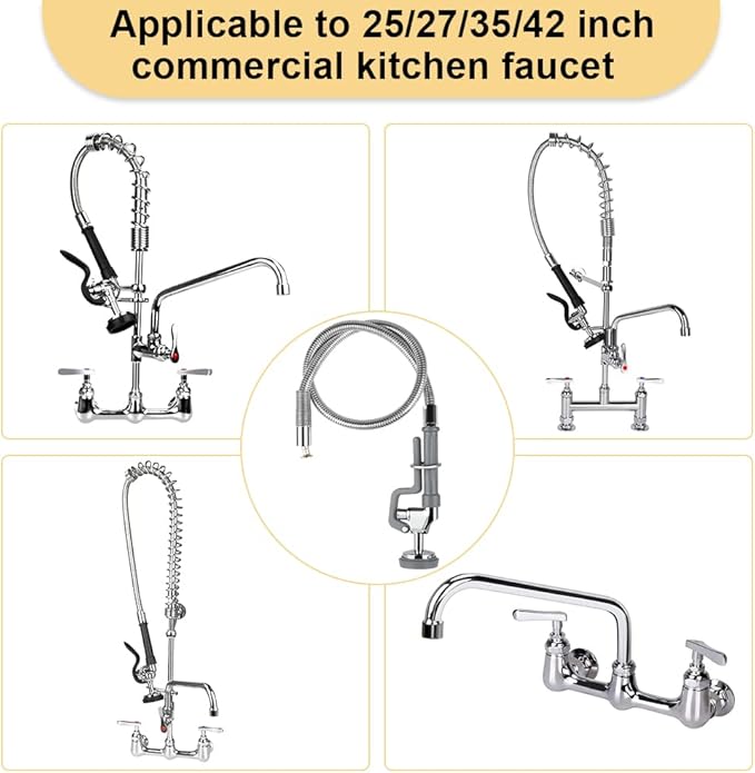 38 Inch Pre Rinse Hose with Sprayer Valve, Commercial Faucet Flexible Hose with Spray Head Replacement Kit for Commercial Restaurant Kitchen Sink Faucet - Grey