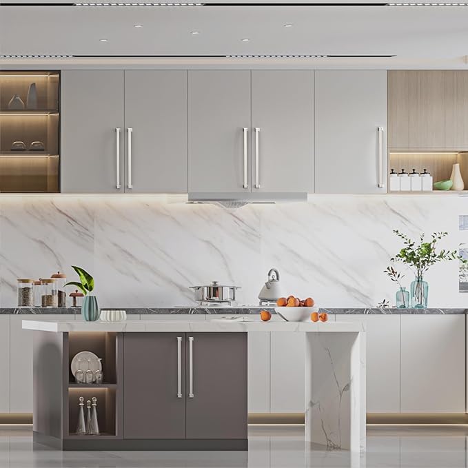 Asidrama 10 Pack 6.3 Inch(160mm) Hole Centers Kitchen Cabinet Handles, Brushed Satin Nickel Cabinet Pulls Kitchen Cabinet Hardware for Cupboard Drawer Pulls