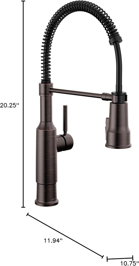 Delta Theodora Pro Style Commercial Kitchen Faucet with Pull Down Sprayer, Oil Rubbed Bronze Single Hole Kitchen Sink Faucet, Single Handle, Venetian Bronze 18804Z-RB-DST