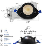 Adetu 2 Inch 5CCT Gimbal Black Led Recessed Lighting with Junction Box, 360°+90° Adjustable Led Recessed Lights, 2700K/3000K/3500K/4000K/5000K, 5W Eqv 50W, 550LM Brightness - ETL (Black, 12 Pack)