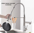 Smart Kitchen Faucet, 3 Modes Pull Down Sprayer, LED Temperature Control, Ceramic Valve,360-Degree Rotation,1 or 3 Hole Deck Plate, Double Spout. 10-Year Warranty. (KW-29SN, Brushed Nickel)