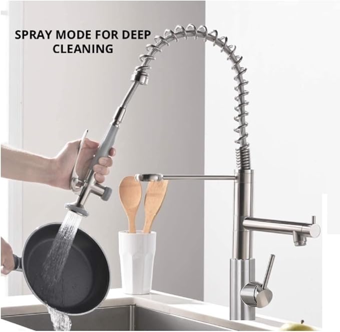 Smart Kitchen Faucet, 3 Modes Pull Down Sprayer, LED Temperature Control, Ceramic Valve,360-Degree Rotation,1 or 3 Hole Deck Plate, Double Spout. 10-Year Warranty. (KW-29SN, Brushed Nickel)