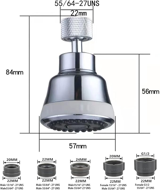 4 Spray Modes Faucet Aerator,360 Degree Faucet Sprayer Attachment,Big Angle Kitchen Faucet Aerator,Swivel Faucet Extender,Sink Sprayer Attachment for faucet,55/64 inch Female Thread (Chrome)