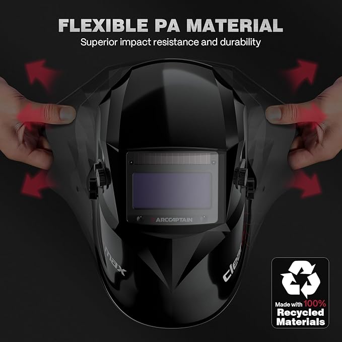 ARCCAPTAIN Welding Helmet Auto Darkening, 1/1/1/1 True Color Welding Hood, 4 Arc Sensor 1/25000s Response Time Solar Powered Weld Hood Helmet, Glossy Black