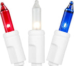 Novelty Lights 50 Feet 100 Bulb Incandescent Mini Light String, Red/White/Blue with 6-Inch Spacing on White Wire, UL Listed Commercial Grade Indoor/Outdoor Mini Lights, Connectable End-to-End