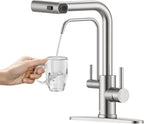 APPASO Waterfall Kitchen Faucet with Water Filter, 2 Handle Kitchen Sink Faucet, Brushed Nickel Kitchen Faucet with Pull Down Sprayer - 3 in 1 Kitchen Sink Faucet (Without Water Filtration Device)