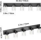 Aipsun Matte Black Bathroom Vanity Light Fixtures 5 Lights Industrial Lighting Fixtures Over Mirror with Clear Glass Shade(Exclude Bulb)
