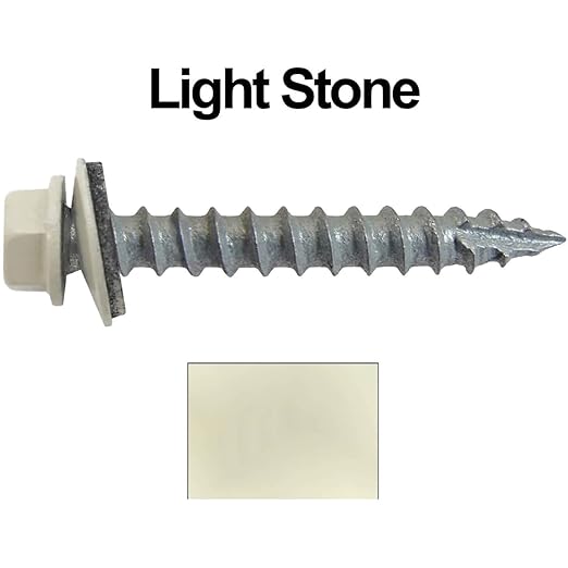 #14 Metal ROOFING SCREWS (250) Screws x 1-1/2" LIGHT STONE Hex Head Sheet Metal Roof Screw. Self starting/tapping metal to woodsheet metal siding screws - EPDM washer. for corrugated roofing