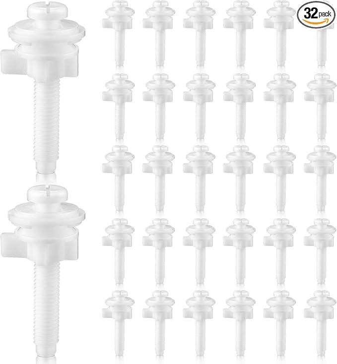 Jetec 32 Pieces Toilet Seat Screws Replacement Kit Plastic Bolts with Plastic Nuts and Washers Parts Kit for Fixing The Top Toilet Seat, White