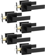 5 Pack Square Black Door Handles Interior, No Lock Passage Door Lever for Left or Right Handing, Heavy Duty Matte Black Closet Door Handle Sets
