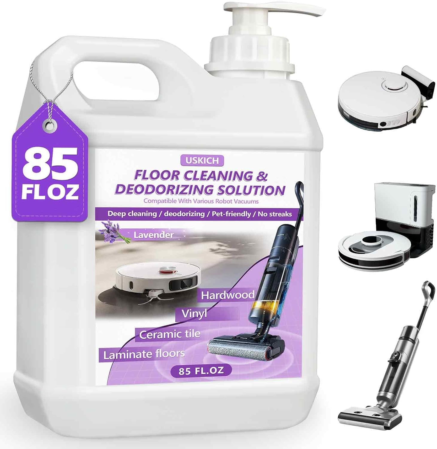 Floor Cleaning Solution- 85 FL OZ-Floor Cleaner for Mopping with Tineco,Deep Cleaning &Deodorizing for Roborock,Compatible with Saros Series,S8/S7 Series,Q Revo/Q Series,iFLOOR Series Wet Dry Vacuum