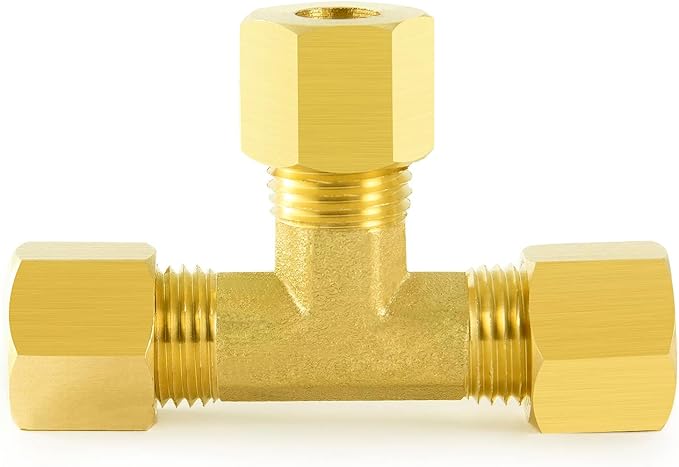 ChillWaves Brass Tee Compression Tube Fitting, 1/4" OD x 1/4" OD x 1/4" OD Compression Union Connector(5-PACK)