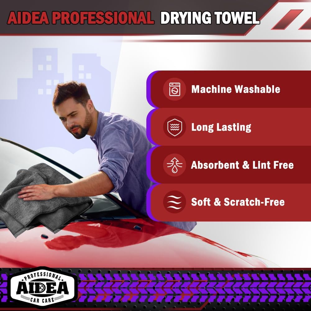 AIDEA Microfiber Towels for Cars-2PK, Large Professional Car Drying Towel, Scratch-Free & Absorbent Drying Towel for Cars, SUVs, RVs, Trucks, and Boats, 24inx 31in, Grey