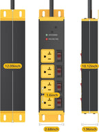 CCCEI Heavy Duty Surge Protector Power Strip 20 Amp Individual Switches. 20FT 12 Gauge Extension Cord with Multiple Outlets. Kitchen, Garage, Shop, Industrial Wall Mount Electric Extender, Yellow.