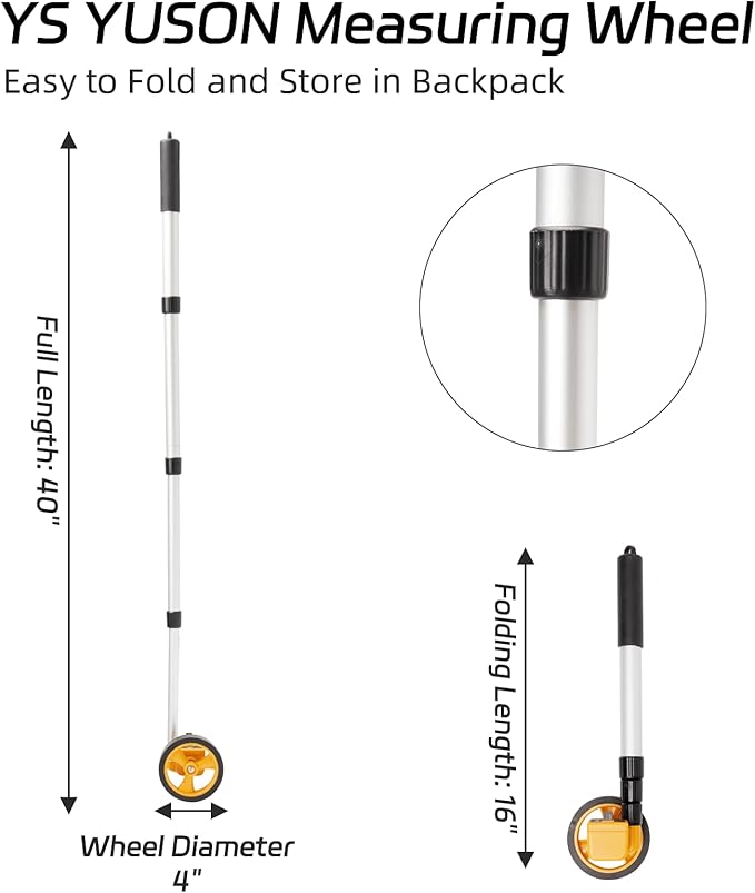 Rolling Measuring Wheel in Feet, Digital Measuring Wheel for Construction, Walking Measuring Wheel, Measure Wheel with Tape Measure and Level Ruler, One Key to Reset, 4 Inch, Up to 9999Ft