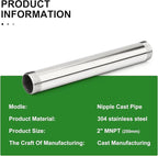 TAISHER 1PCS Stainless Steel Pipe Fittings, 2" NPT Male x 2" NPT Male Threaded, 10" Length Nipple Cast Pipe