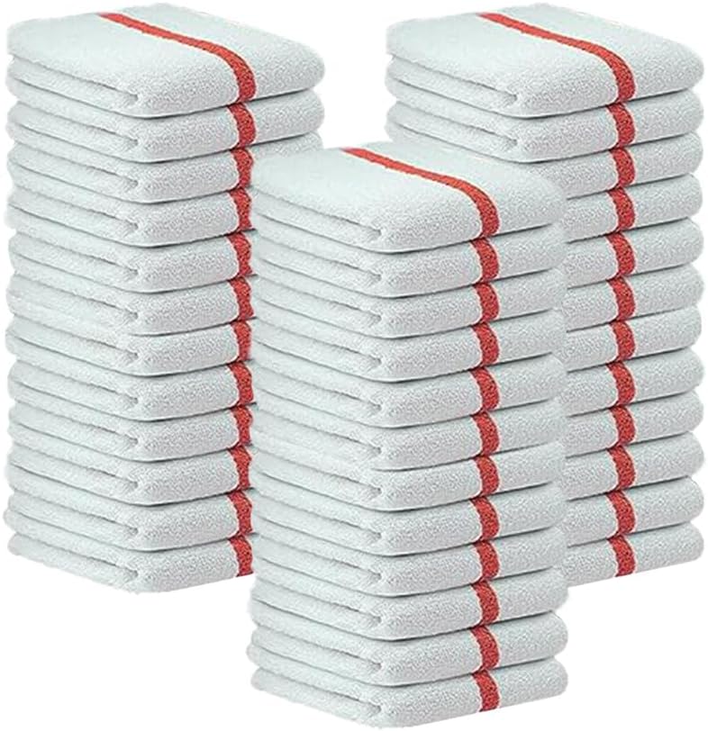 Bar Mop Red Stripe 6 lbs 16x19 Pack of 36, 100% Cotton Double Stitched Route Ready Absorbent Kitchen Towel Dish Towel and Dishcloths Towel Sets Washcloth Kitchen Towels