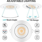 Spot Lights Indoor 4 Inch with Night Light, Outdoor recessed Lighting with Junction Box,9W 750LM Dimmable ETL Listed, Airtight, 5CCT Selectable
