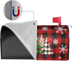 Christmas Tree Mailbox Covers Magnetic Red Black Buffalo Plaid Mailbox Post Cover Winter Snowflakes Post Wrap Standard Size 18 X 21