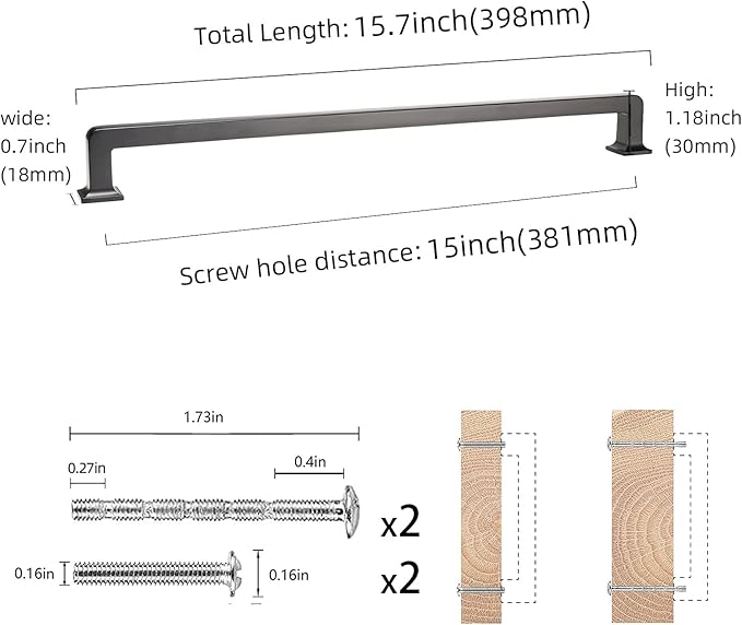 COTYKILEY 6 Pack 15 Inch(381mm) Matte Black Kitchen Cabinet Handles Cabinet Pulls Cabinet Door Handles Kitchen Cabinet Hardware
