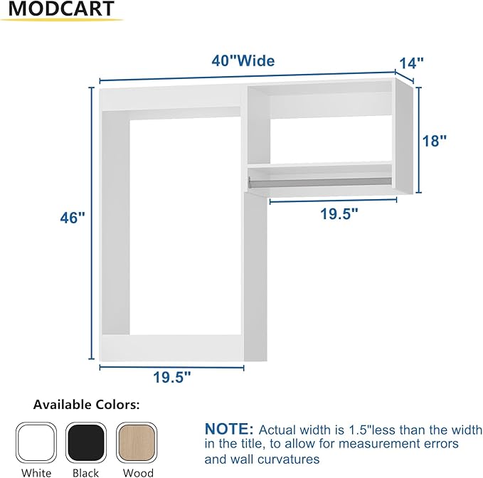 Modular Closet System, 40" Wide Closet Organizer System with Hanging, Wood Tower Closet Storage for Walk In Closets, Wall Mounted Wardrobe Organizer Kit System, Bedroom, White